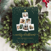 Moderne groene gouden kerstboom fotocollage feestdagenkaart