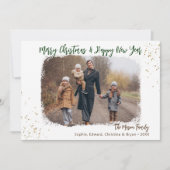 Moderne, groene gouden kerstfoto met handschrift feestdagenkaart (Voorkant)
