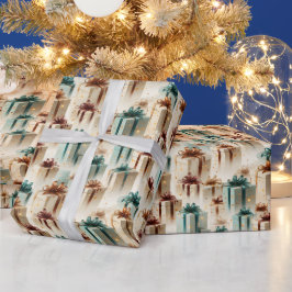 Moderne Groene & Gouden Kerstmis Feestelijke Gesch Cadeaupapier