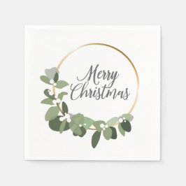 Moderne Groene Gouden Krans Vrolijk Kerstfeest Servet