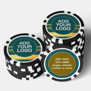 Moderne Groene Gouden Luxe Linnen Textuurcollectie Poker Chips