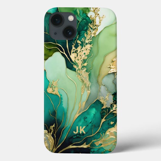 Moderne groene gouden marmeren monogram gepersonal Case-Mate iPhone case (Achterkant)