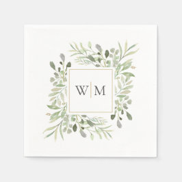 Moderne groene gouden monogram bruiloft servet