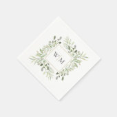 Moderne groene gouden monogram bruiloft servet (Hoek)