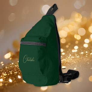 Moderne groene gouden monogram heren dames kids re sling bag