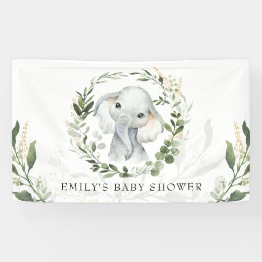 Moderne groene gouden olifant Baby shower Verjaard Spandoek (Horizontaal)