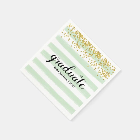 Moderne Groene & gouden Stripes Afstuderen Napkins Servetten (Hoek)