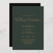 Moderne groene gouden trouwuitnodigingen (Voorkant / Achterkant)