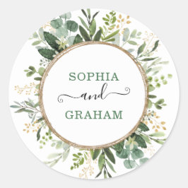 Moderne Groene Gouden Tuin Groen Bruiloft Ronde Sticker
