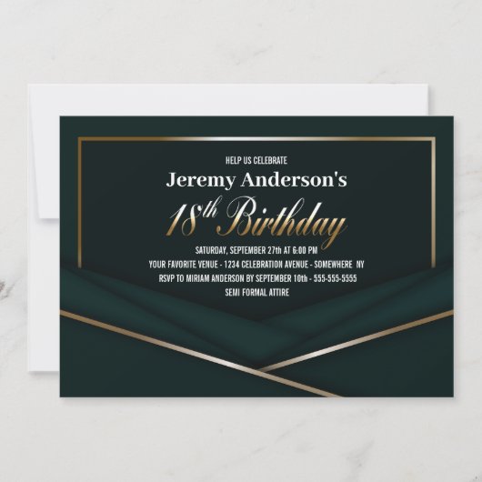 Moderne groene gouden verjaardagsfeest 18 jaar kaart (Voorkant)
