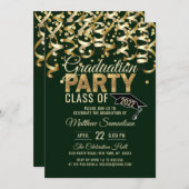 Moderne groene goudglitter-GRADUATION Party Kaart (Voorkant / Achterkant)