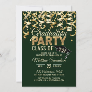 Moderne groene goudglitter-GRADUATION Party Kaart