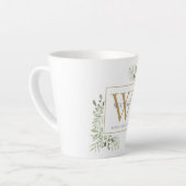 Moderne groene goudkleurige monogram sierlijk latte mok (Linkerhoek)