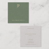 Moderne groene goudmonogram met elegant vierkante visitekaartje (Voorkant / Achterkant)