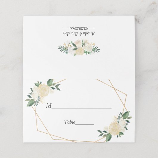 Moderne groene goudvoorraad - Floral Wedding Table Plaatskaartje (Buitenkant ongevouwen)