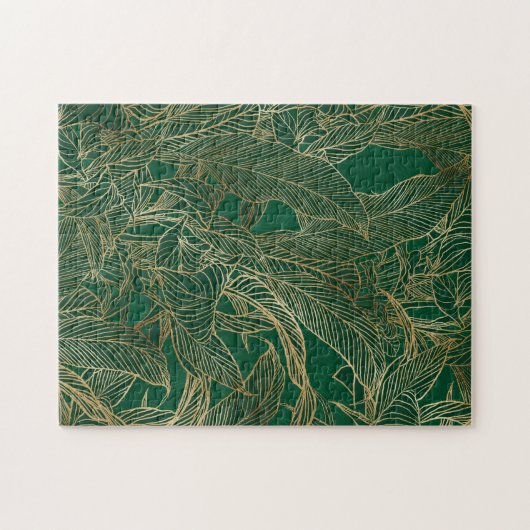 Moderne groene goudvulling Plant botanisch ontwerp Legpuzzel (Horizontaal)