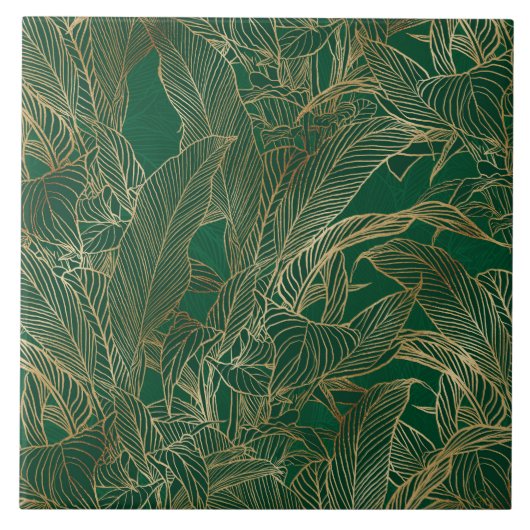 Moderne groene goudvulling Plant botanisch ontwerp Tegeltje (Voorkant)