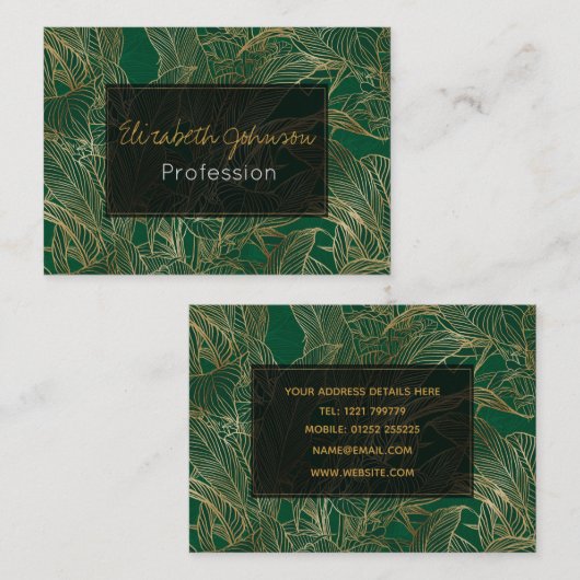 Moderne groene goudvulling Plant botanisch ontwerp Visitekaartje (Voorkant / Achterkant)