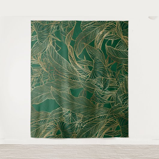 Moderne groene goudvulling Plant botanisch ontwerp Wandkleed (Voorkant)