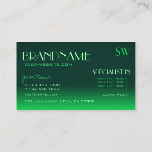 Moderne groene gradiënt spiegellettertype Klassiek Visitekaartje (Achterkant)