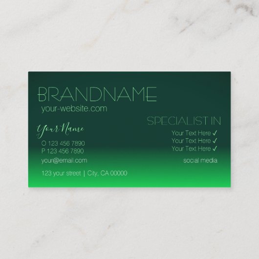 Moderne groene gradiënt spiegellettertype klassiek visitekaartje (Achterkant)