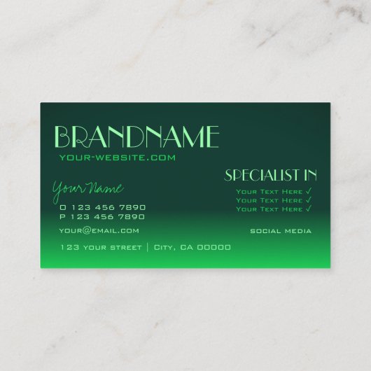 Moderne groene gradiënt spiegellettertype Klassiek Visitekaartje (Achterkant)
