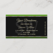 Moderne Groene Grenzen op Zwart Chique met Monogra Visitekaartje (Achterkant)