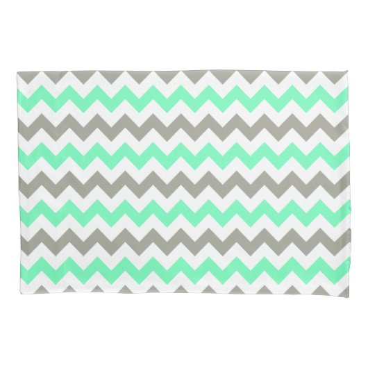 Moderne groene grijze Chevron patroon Kussensloop (Voorkant)