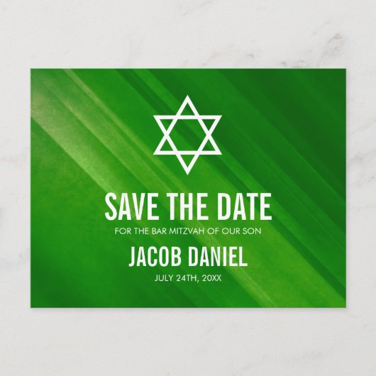 Moderne Groene Grunge Bar Mitzvah Save the Date Aankondigingskaart (Voorkant)