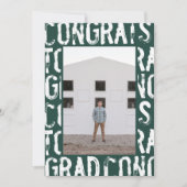 Moderne groene grungy foto afstudeeraankondiging kaart (Voorkant)