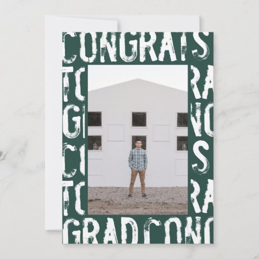 Moderne groene grungy foto afstudeeraankondiging kaart (Voorkant)