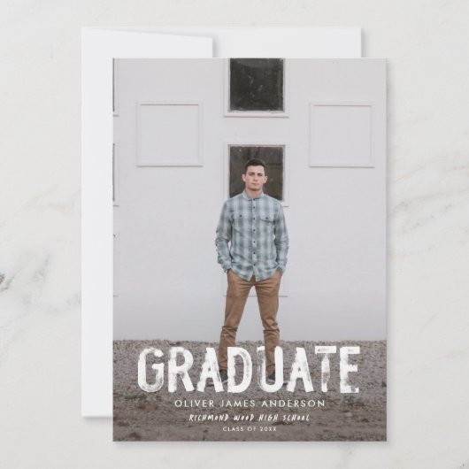 Moderne groene grungy foto afstudeeraankondiging kaart (Voorkant)
