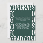 Moderne groene grungy foto afstudeeraankondiging kaart (Achterkant)