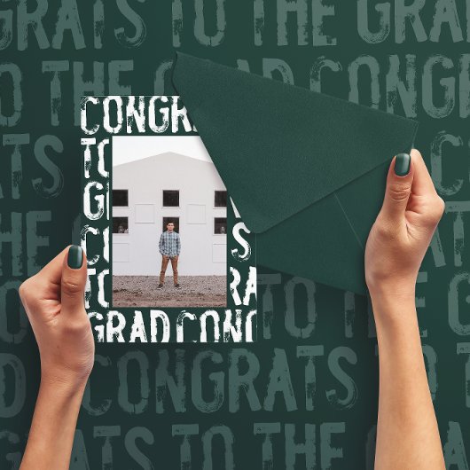 Moderne groene grungy foto afstudeeraankondiging kaart