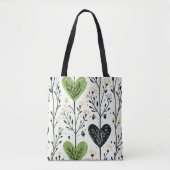 Moderne groene hart botanische boodschappentas tote bag (Voorkant)