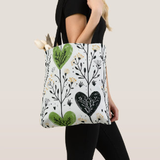 Moderne groene hart botanische boodschappentas tote bag