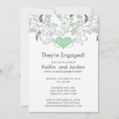 Moderne Groene Hart met Flowers Engagement Party Kaart (Voorkant)