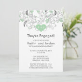 Moderne Groene Hart met Flowers Engagement Party Kaart (Staand voorkant)