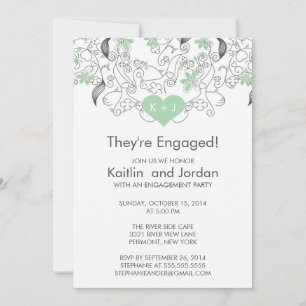 Moderne Groene Hart met Flowers Engagement Party Kaart