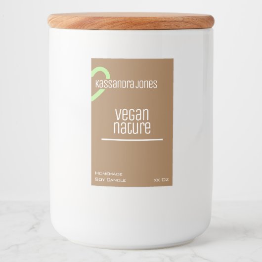 Moderne Groene Hart Vorm  Bruine Kaars Voedselcontainer Etiket (Voorkant)