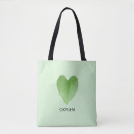Moderne groene hartvorm plant blad tote bag