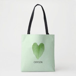 Moderne groene hartvorm plant blad tote bag