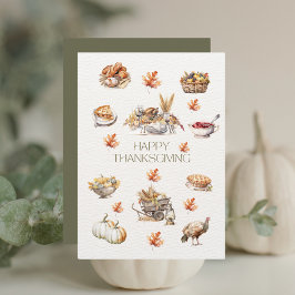 Moderne groene herfst aquarel gelukkig Thanksgivin Feestdagenkaart