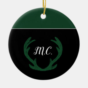 Moderne groene hertenhoorns monogram keramisch ornament
