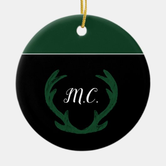 Moderne groene hertenhoorns monogram keramisch ornament (Voorkant)