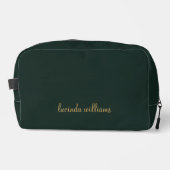 Moderne Groene Houtskool Gouden Script Naam Toilettasje (Voorkant)