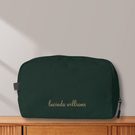 Moderne Groene Houtskool Gouden Script Naam Toilettasje