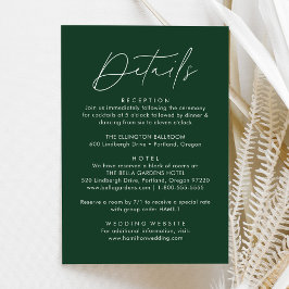 Moderne groene huwelijksdetails in schrift informatiekaartje