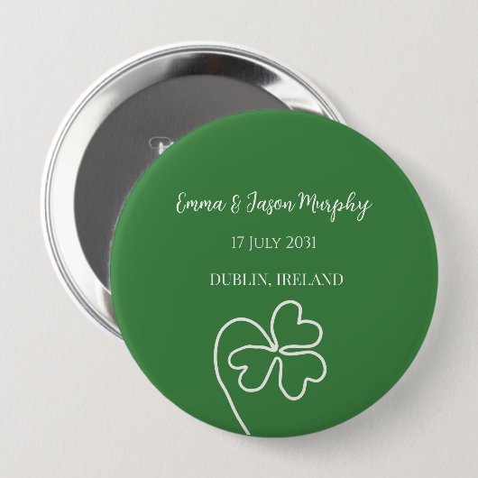 Moderne Groene Ierse Klaver Blad Bruiloft Ronde Button 4,0 Cm (Voorkant /achterkant)