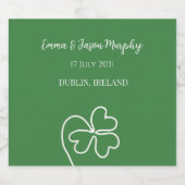 Moderne Groene Ierse Klaver Blad Bruiloft Sparkling Wijnetiket (Enkel label)